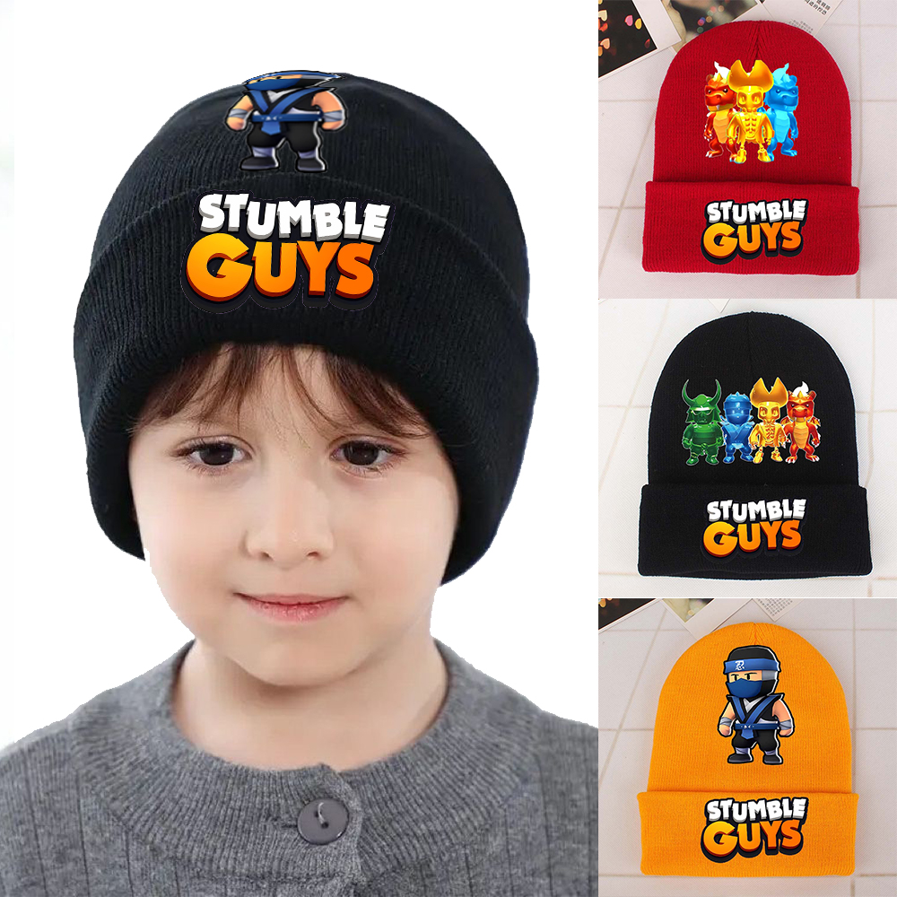 Home 39 - Stumble Guys Plush Stumble Guys Kids Knitted Hat Girls Boys Cartoon Print Sports Casual Hat Winter Warm Child Woolen - Stumble Guys Plush